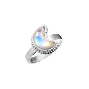 Anillo de eternidad de Plata de Ley 925 con piedra lunar arcoíris, anillo clásico de estilo creciente de media luna para regalo de aniversario de cumpleaños - Product Image 1