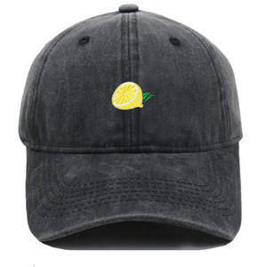 Casquette de baseball en coton vintage lavé sur mesure en gros, casquette de papa brodée avec un citron mignon pour femmes, été - Product Image 2