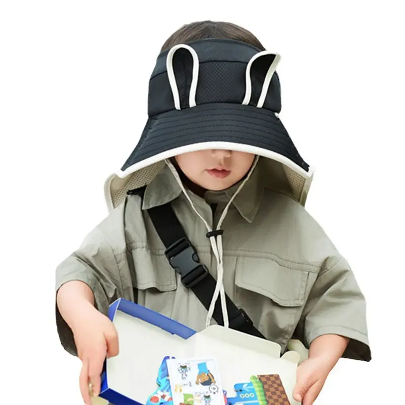 Chapéu de sol com orelhas de coelho divertidas para crianças, chapéu de sol unissex novo para o verão de 2024 Niyang, estilo popular infantil