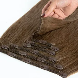 Runyusi atacado top natural virgem cru Remy 3# marrom 22'' 100% grampo de cabelo humano em extensões de cabelo para mulheres