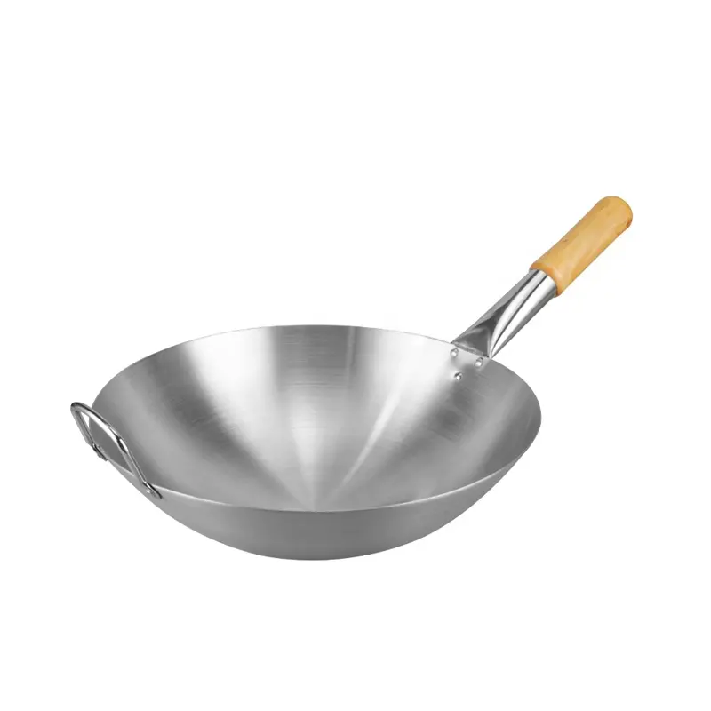 Restaurant Hotel Steel Wok Wooden Handle Cooker Pan Stainless Steel 201 Wok