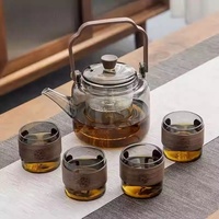 Théière en verre borosilicate de haute qualité avec poignée en forme de barre, résistante à la chaleur, pour cuisinière, théière à fleurs, service à thé domestique