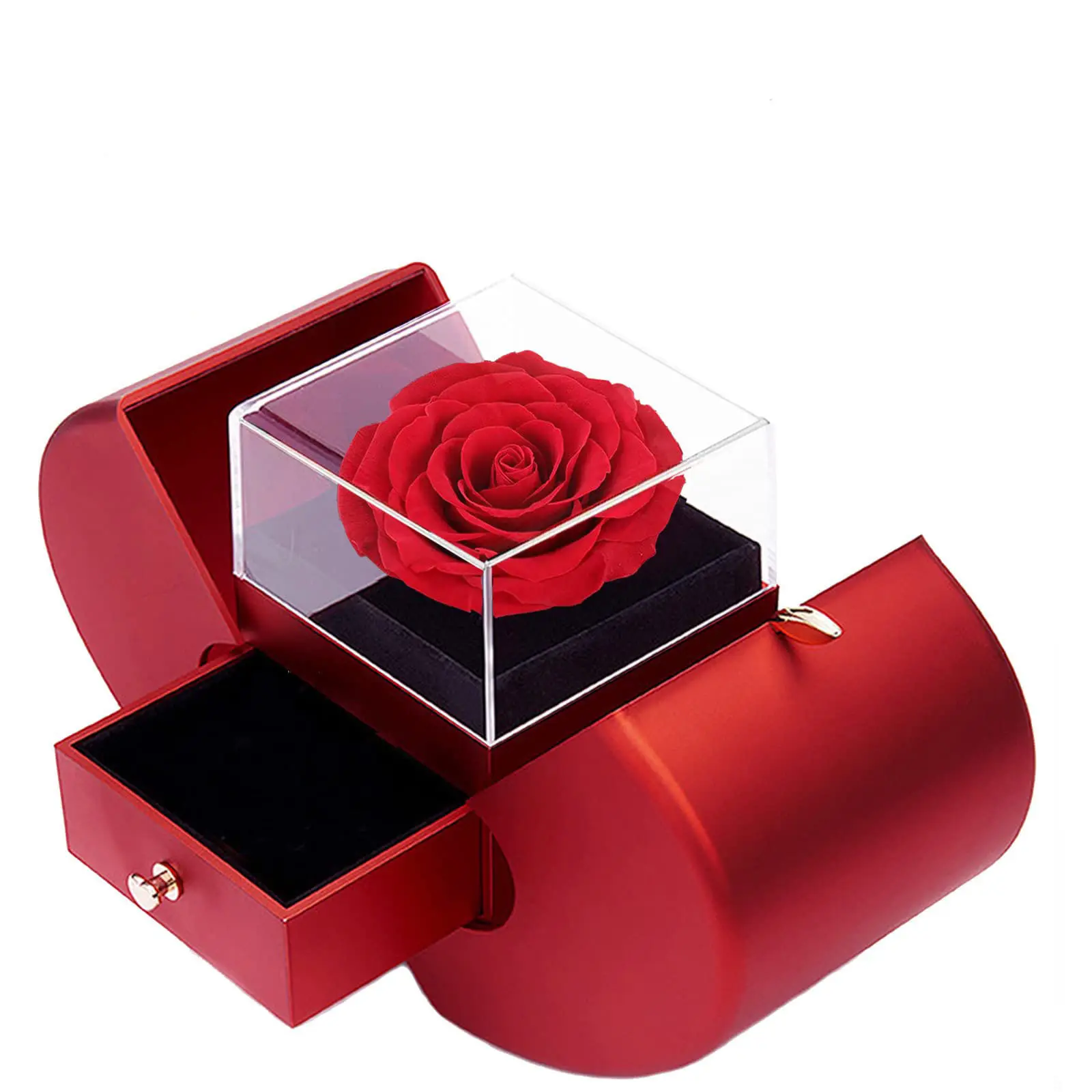 バレンタインデー両開きドアリングペンダントボックスクリスマスアップル型永遠の花ジュエリーボックス