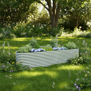 Fioriera da giardino ellittica in acciaio zincato argentato per fiori e piante verdi - Product Image 2