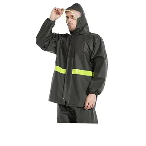 GG435 Mantel Hujan Tahan Air Tebal Dewasa dengan Strip Reflektif Ponco Bersepeda dengan Setelan Potongan Jas Pria Bertudung