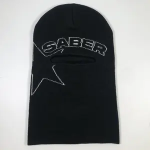 Balaclava acrílica de alta qualidade unissex, chapéu preto de inverno quente personalizado, design jacquard ski maskss