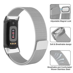Boucle milanaise en métal pour <span class=keywords><strong>fitbit</strong></span> <span class=keywords><strong>charge</strong></span> 6 <span class=keywords><strong>bracelet</strong></span> de remplacement à <span class=keywords><strong>5</strong></span> bandes <span class=keywords><strong>bracelet</strong></span> magnétique en acier inoxydable <span class=keywords><strong>fitbit</strong></span> <span class=keywords><strong>charge</strong></span> <span class=keywords><strong>5</strong></span> Strap - Product Image 4