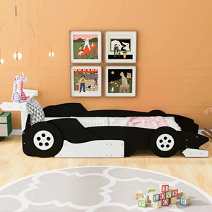 Lit de jour moderne en forme de voiture de course en bois, écologique, avec rangement et roulettes, lit pour enfants, garçon, pour enfants de 3 ans et plus - Product Image 4