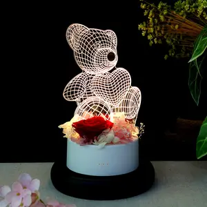סיטונאי creative טרי מוס קטן דוב מלאכותי השתמר פרח בזכוכית של הילדה מתנה