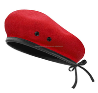 Boina de Lana Roja con Ribete Negro y Lazo, Estilo Europeo Unisex, Gorro Casual Ajustable para Exteriores, para Adultos, Todas las Temporadas, 56-58CM