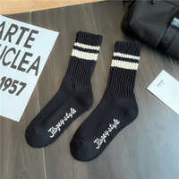 Chaussettes épaisses en coton pour hommes, à rayures, en tissu éponge double barre, tube moyen, avec logo sportif personnalisé
