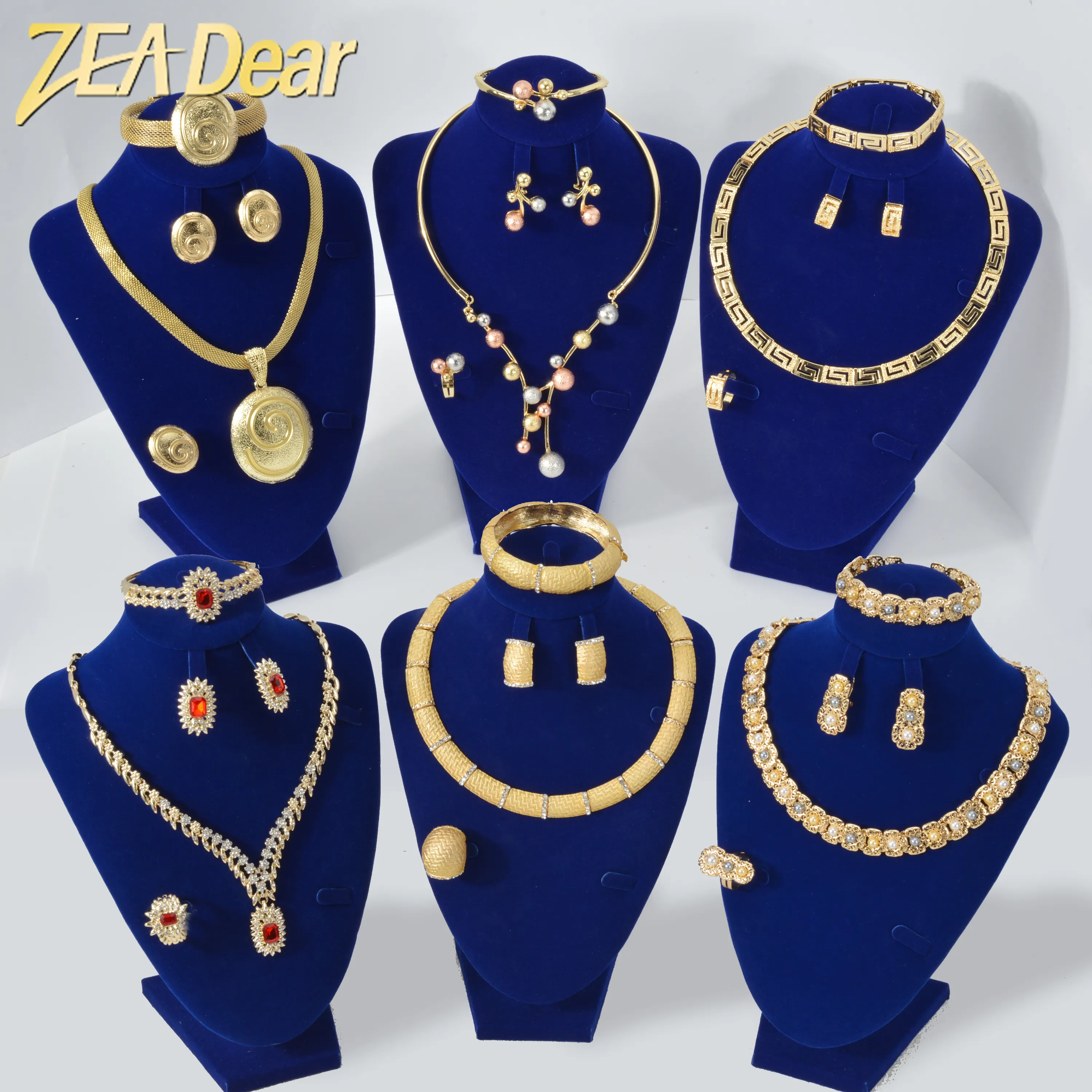 Custom Wholesale Jóias Moda Dubai Banhado A Ouro Luxo Nupcial Casamento Pérola Zircon Jóias Set Mulheres