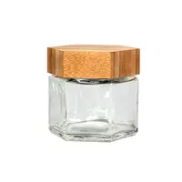 wholesale small 70ml hexagonal glass spice jar honey jam food storage container canister with wooden lid