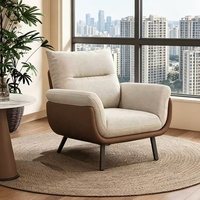 Fauteuil individuel en coton-lin et cuir, style vintage, luxe moderne, minimaliste, avec pieds amovibles et lavables, pour salon