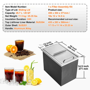 Silver Bar Outdoor Kitchen Commercial <b>Stainless</b> <b>Steel</b> 304 Drop in Ice <b>Bin</b> Chest for Cold Wine Beer - Product Image 2