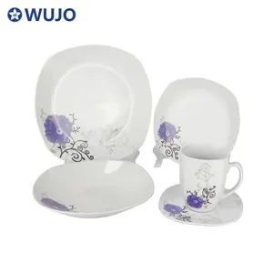 WUJO Keramik Piring Makan Set Makan 20Pcs Square Porselen Makan Malam Set dari Cina