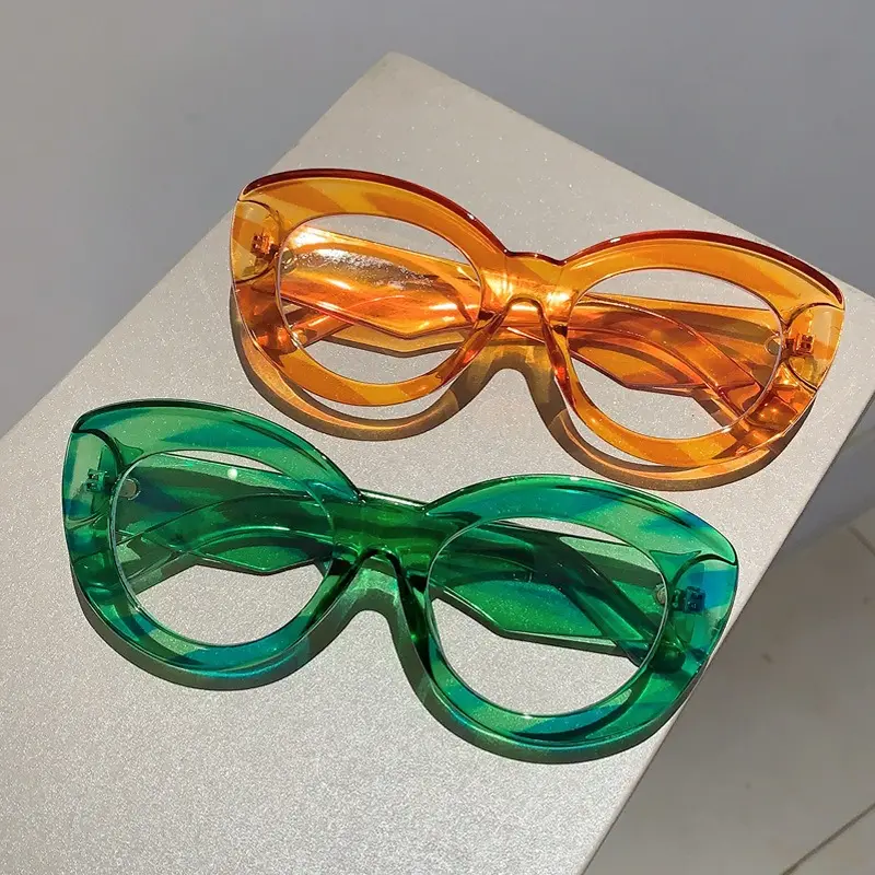 Monturas ópticas antiazules de Color caramelo 2024, montura de ojo de gato con lente plana, monturas de gafas transparentes de gran tamaño