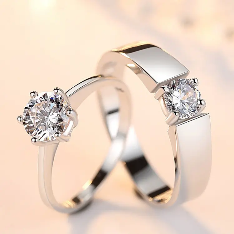 Fashion Adjustable Lovers Zircon Engagement Rings Silver Color Wedding Austrian Crystals Rings for Women