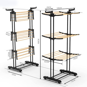 Vente chaude Porte-vêtements en métal mobile à 3 niveaux Sèche-linge debout pliable multifonctionnel pour le linge intérieur extérieur - Product Image 2