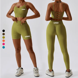 Customized Breathable and Eco-friendly Solid Plus Size Beauty Back-buckle High Waist Leg-hugging Yoga Tights Fitness Set - Product Image 5