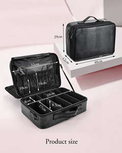 Large Makeup Organizer Bag with Adjustable Dividers Portable Cosmetic <b>Train</b> Case for Travel with Brush Storage & Shoulder Strap - Product Image 6