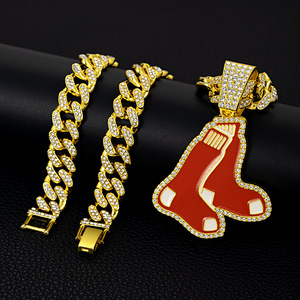 Colliers chaîne en bambou hip-hop en alliage incrusté de diamants, pendentifs de baseball avec logo d'équipe euro-américaine, vente chaude transfrontalière - Product Image 4