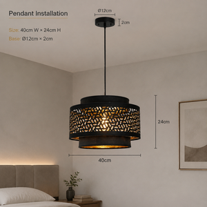 Modern Metal Fabric Pendant <b>Light</b> Geometric Laser Cut Drum Lampshade E27 40cm For <b>Dining</b> Room Bedroom Restaurant Home - Product Image 3