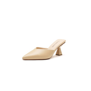 6777A Mules de punta puntiaguda para mujer, tacones altos de cuero PU, estilo coreano, tendencia de moda, zapatos sin cordones para todas las estaciones - Product Image 5