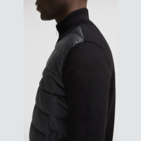 Ventes en gros de sweats d'hiver unisexes personnalisés en duvet, tricotés avec fermeture éclair, veste chaude pour homme, col montant, vestes en duvet tricotées