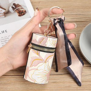 QYS Floral <b>Leather</b> <b>Key</b> <b>Chain</b> Zipper <b>Key</b> Holder Ribbon Pendant Bag Charm for Women Gift Accessory for Daily Carry - Product Image 3