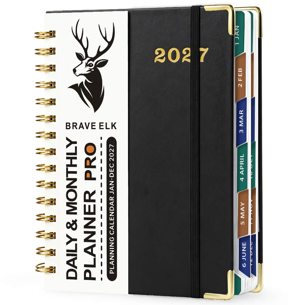 Libreta agenda con espiral - tamaño A5 - negra - 160 hojas