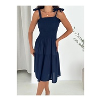 Robe bleu marine à volants pour femmes, bretelles flexibles, tissu en viscose confortable pour l'été, longueur 100 cm, grande taille