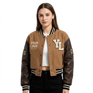Custom <b>Women</b> Cropped Varsity <b>Jacket</b> Wool Chenille Patches Letterman <b>Bomber</b> <b>Jacket</b> PU Leather Sleeves College Baseball <b>Jacket</b> - Product Image 2
