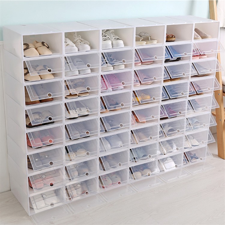 Plastic Sneaker Stackable Storage Transparent Display case Drop Front Acrylic Drawer Type Magnetic Clear Shoe storage Box