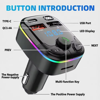 Émetteur FM sans fil pour récepteur audio MP3 mains libres sans fil, chargeur rapide Type-C 20W avec lumière LED et protection ignifuge