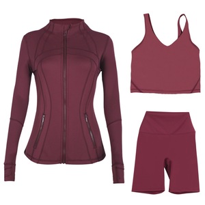 ชุดออกกำลังกายผู้หญิงเซ็กซี่ ระบายอากาศได้ดี เสื้อครอปเอวยางยืดและเลกกิ้งลายเรียบ ชุดโยคะฟิตเนส 2 ชิ้น แขนยาว - Product Image 2