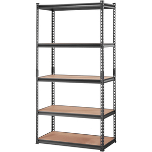 Adjustable 5 Tier <b>Metal</b> <b>Shelving</b> Unit <b>Black</b> Powder Coated Wood Shelves 35.43 in Wide 71.38 in Tall Storage Rack - Product Image 5