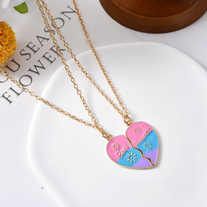 MEILLEURS AMIS Collier d'amitié avec pendentif carré en forme de cœur mignon, chaîne à maillons, matériau en alliage, cadeau unisexe - Product Image 5