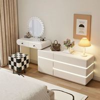 Table de toilette en bois massif au design moderne avec miroir, tabouret léger et luxueux, écologique, adapté au salon et à un usage familial