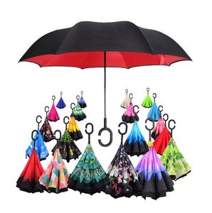 Wholesale Semi Automatic Car Outdoor Double Layer Folding Reverse Inverted <b>Umbrella</b> With C Handle - Product Image 1