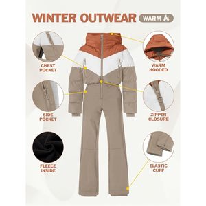 Combinaison de ski une pièce pour femme Fisoew, imperméable, chaude, pour sports d'hiver en plein air - Product Image 5
