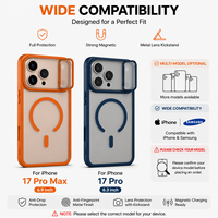 Compatible avec 17 Pro Max 16 Pro 15, étui magnétique, coque hybride PC et TPU, protection de l'objectif de l'appareil photo, support de protection de l'objectif