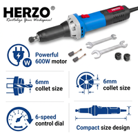 Meuleuse droite filaire HERZO 600W 220V avec interrupteur coulissant 10000-31000 tr/min 6/8mm Prise US pour ponçage DIY