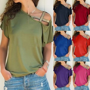 Hot <span class=keywords><strong>Sale</strong></span> Frauen Oblique Shoulder Crossing Unregelmäßigkeit Bluse Kurzarm Sommer Damen Shirts - Product Image 2