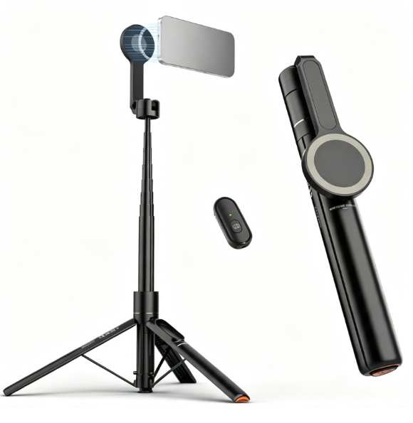 Magnetic Selfie Stick Tripod Rechargeable Remote Control Portable Floor Stand for Selfie Group Photo Vlog Recording