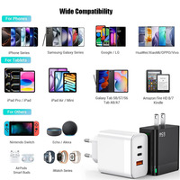 Adaptateur de charge rapide GaN 65W avec ports Type-C pour ordinateur portable et téléphone, approuvé CE, prise EU, pour écouteurs, tablettes et appareils Android