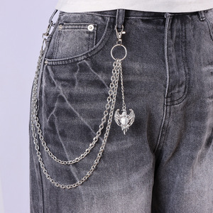 Cadena de cintura estilo hip hop para hombre, con colgante de águila de doble anillo en plata tibetana, cadena corporal informal a la moda. - Product Image 2
