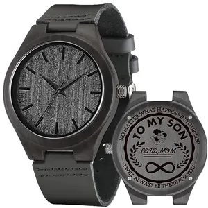 2020 新设计的豪华木制手表双时间男子手腕定制 Logo 低最小起订量计时码表石英皮革表带木手表