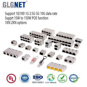 GLGNET 10/100/1000Base-T 2x1 мультипортовый Ethernet <span class=keywords><strong>RJ45</strong></span> штекер модульный разъем 10P8C разъем EMI экранированный позолоченный - Product Image 2