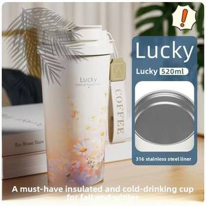 Tasse à café isotherme Hope Lucky Double Drinking en acier inoxydable 316 avec paille, haut de gamme, luxe léger, cadeau idéal pour femme, pour voiture et bureau - Product Image 3